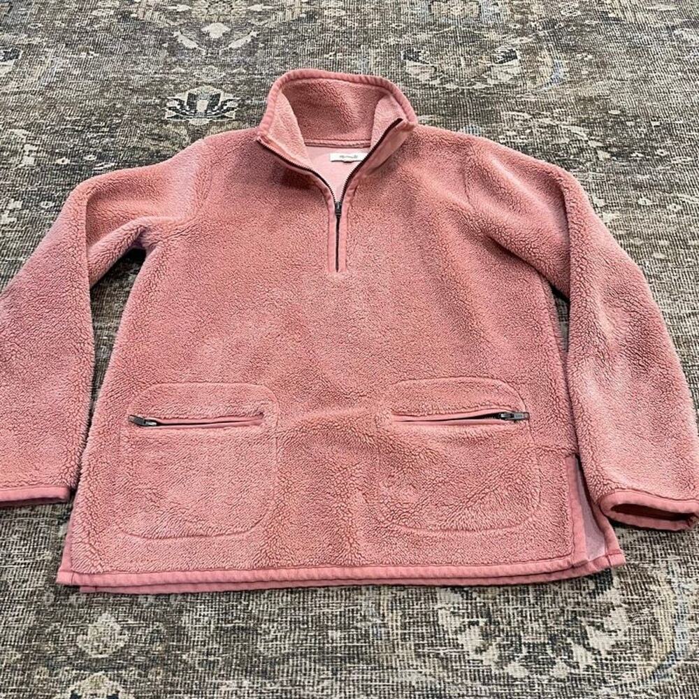 Madewell Sherpa Fleece Pullover Womens XXS Pink Quarter Zip Pocket Cozy Jacket